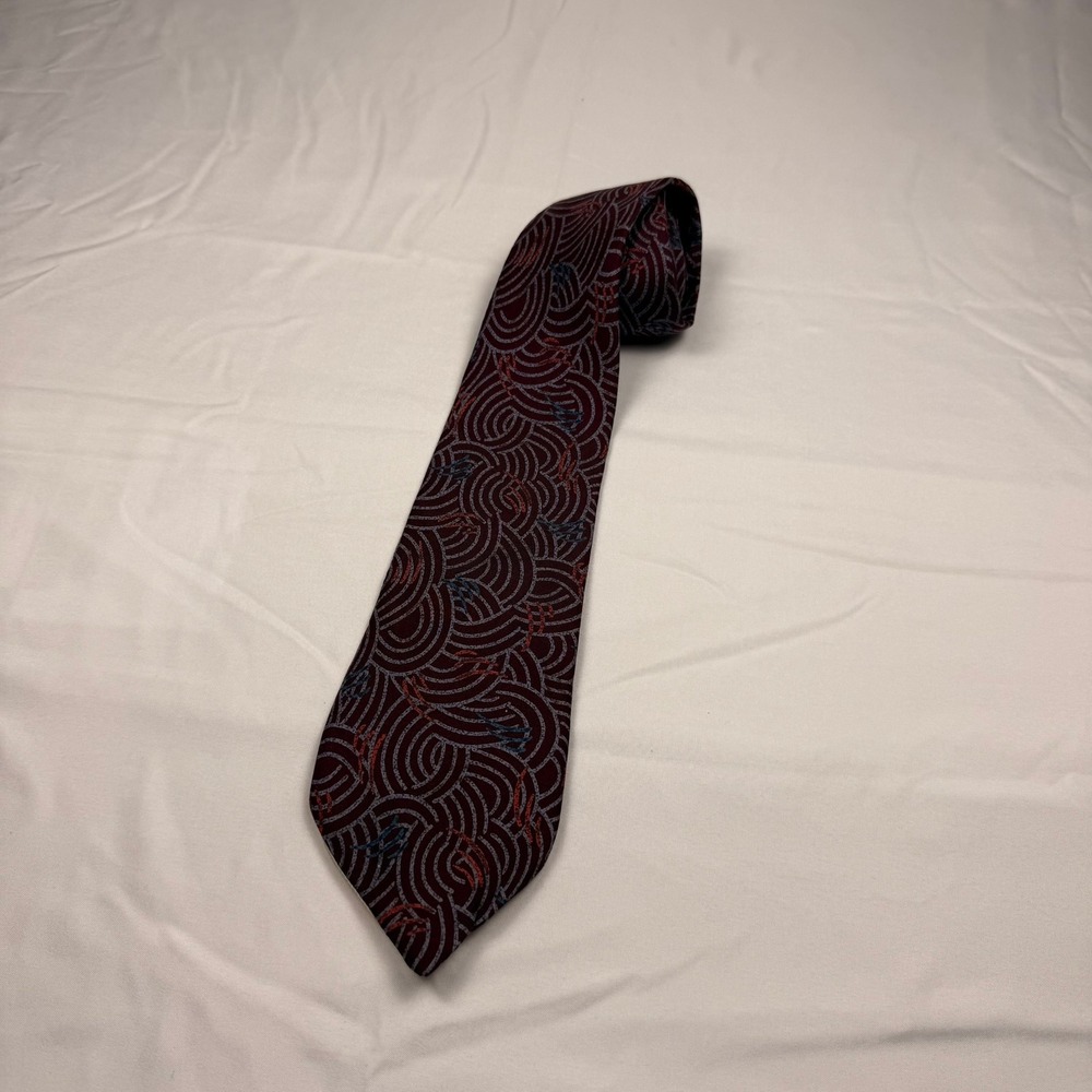 ✨3 for $20 Moores Mens Burgundy Silk Geometric Swirl Pattern Necktie Made in Can